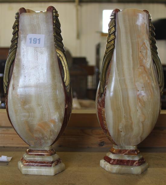 Pair onyx and gilt metal vases